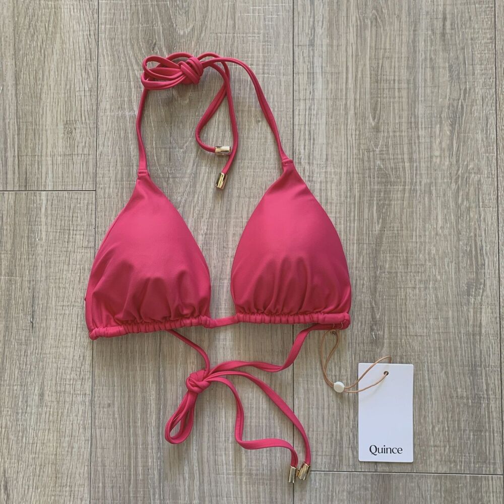 Quince Italian Triangle Bikini Top Back Tie Swim Hibiscus Pink Medium M